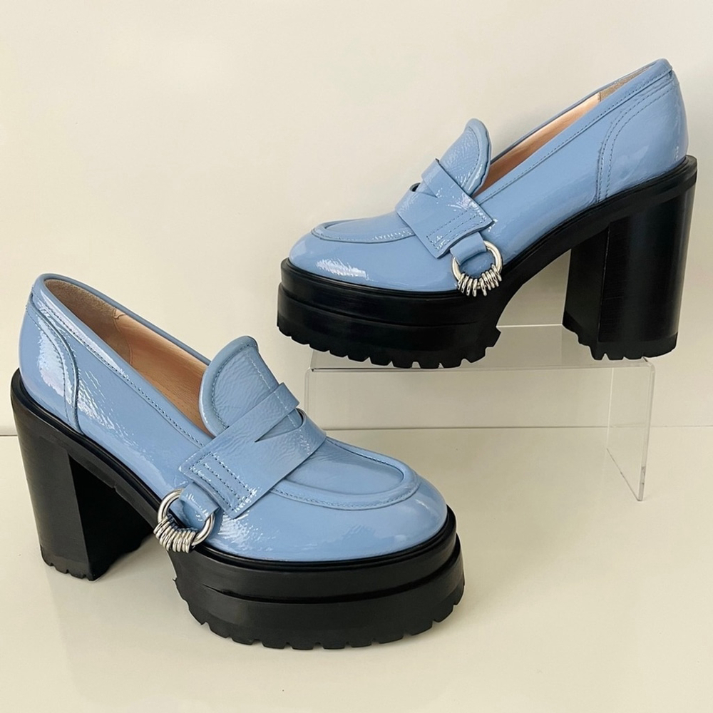 AGL Light Blue Platform Loafers - Picture 2 of 14